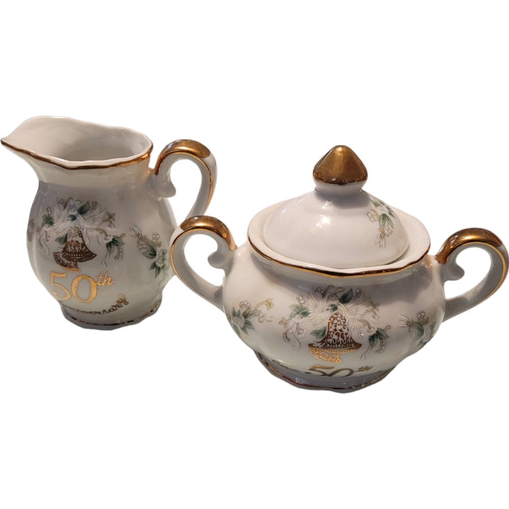 Vintage Lefton 50th Wedding Anniversary Creamer Sugar Bowl Set